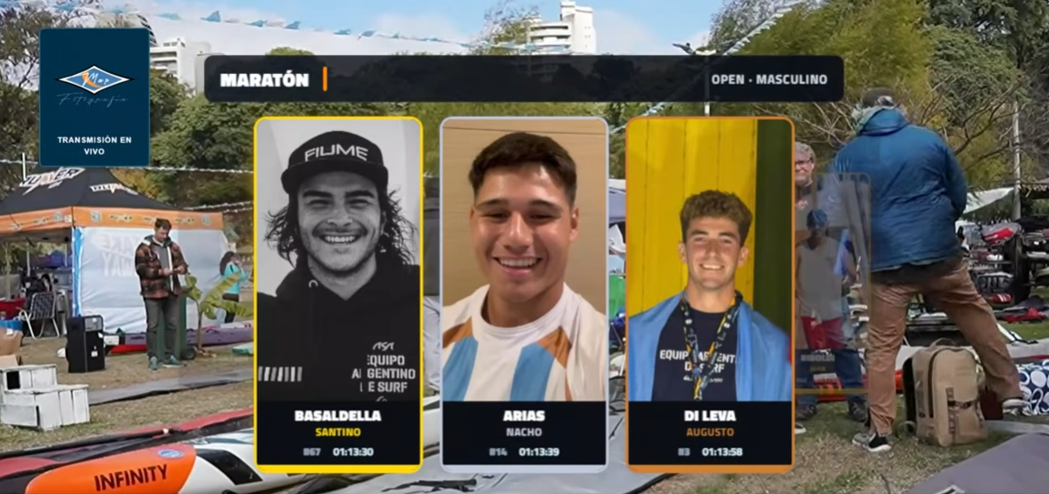 Podio en vivo con los primeros puestos de la categoría Open Masculino
